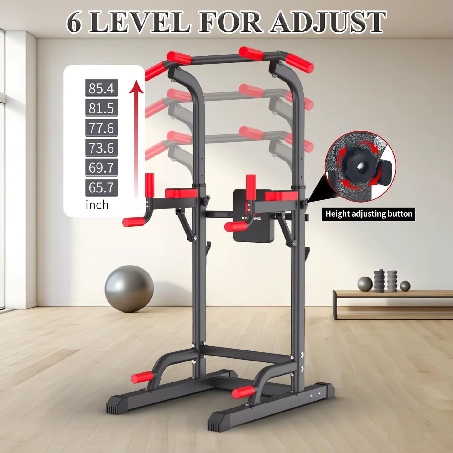 Power Tower Dip Station,Multi-Function Pull up Adujustable Height up 85.5" for Home Gym Strength Training Fitness Equipment,400L