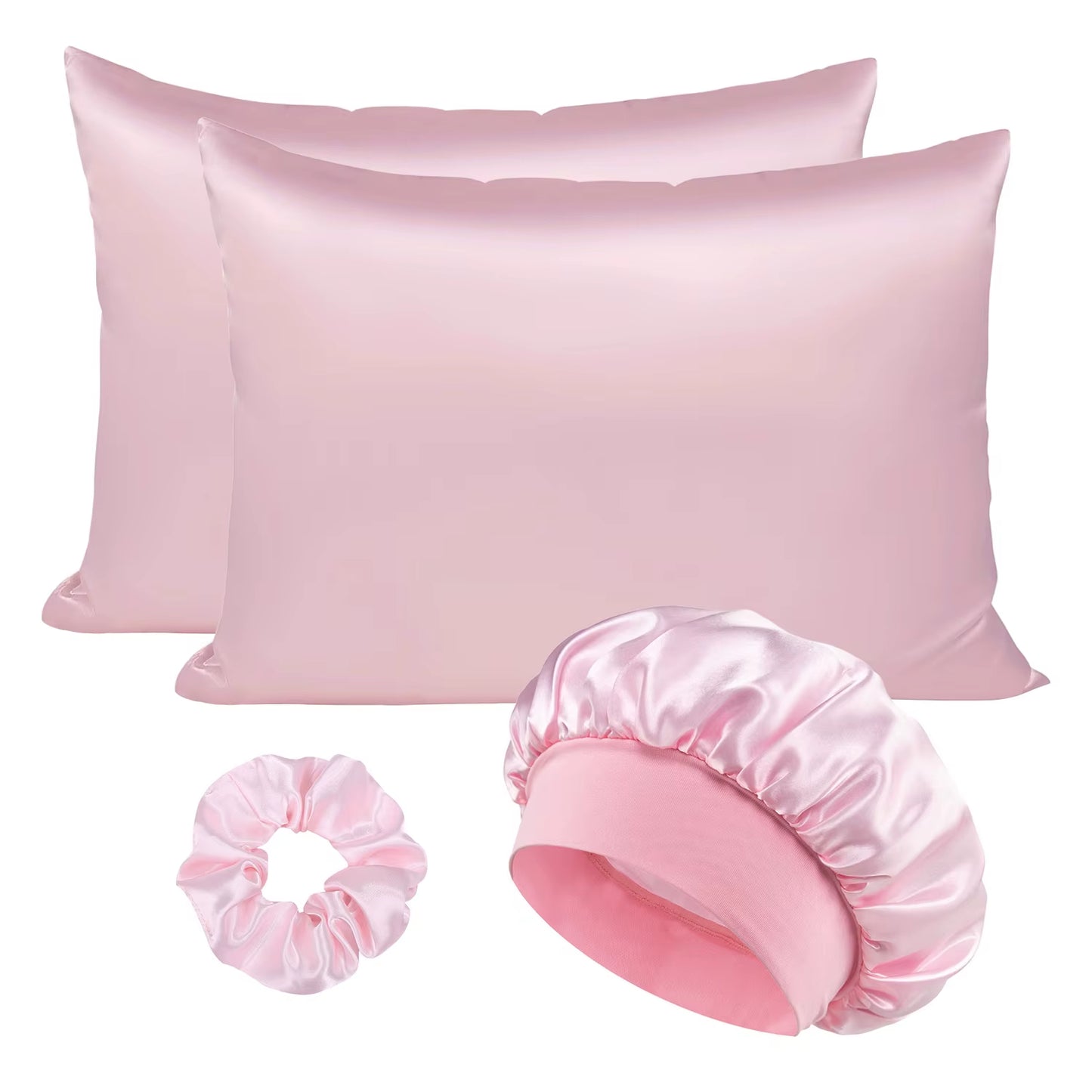 Luxury 4PCS/LOT 2 Pillowcase Hair Scrunchie Night Hat Set Fashion Imitation Silk Satin Pillowcase Sleep Set Tool Silkly Cap
