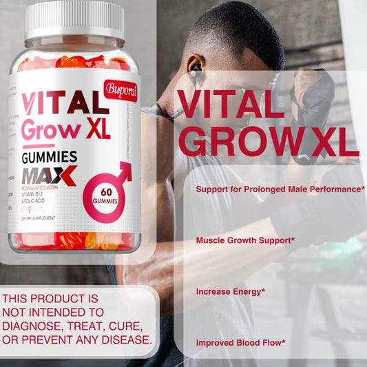 Vital Grow XL Male Gummies - Promotes Muscle Growth and Recovery, Enhances Athletic Performance, Relieves Fatigue - 60Pcs