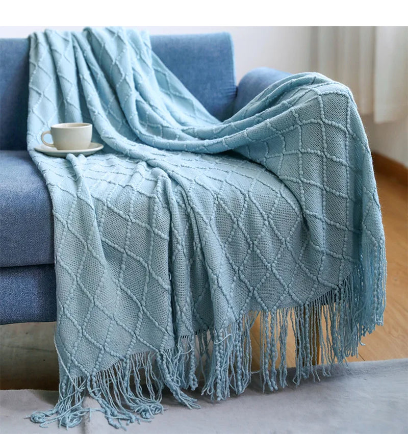 Inya Luxury Knitted Blankets Throw Fringes Warm Soft Weighted Blanket for Bed Fleece Plaid Knitted Throw Blanket for Farmhouse