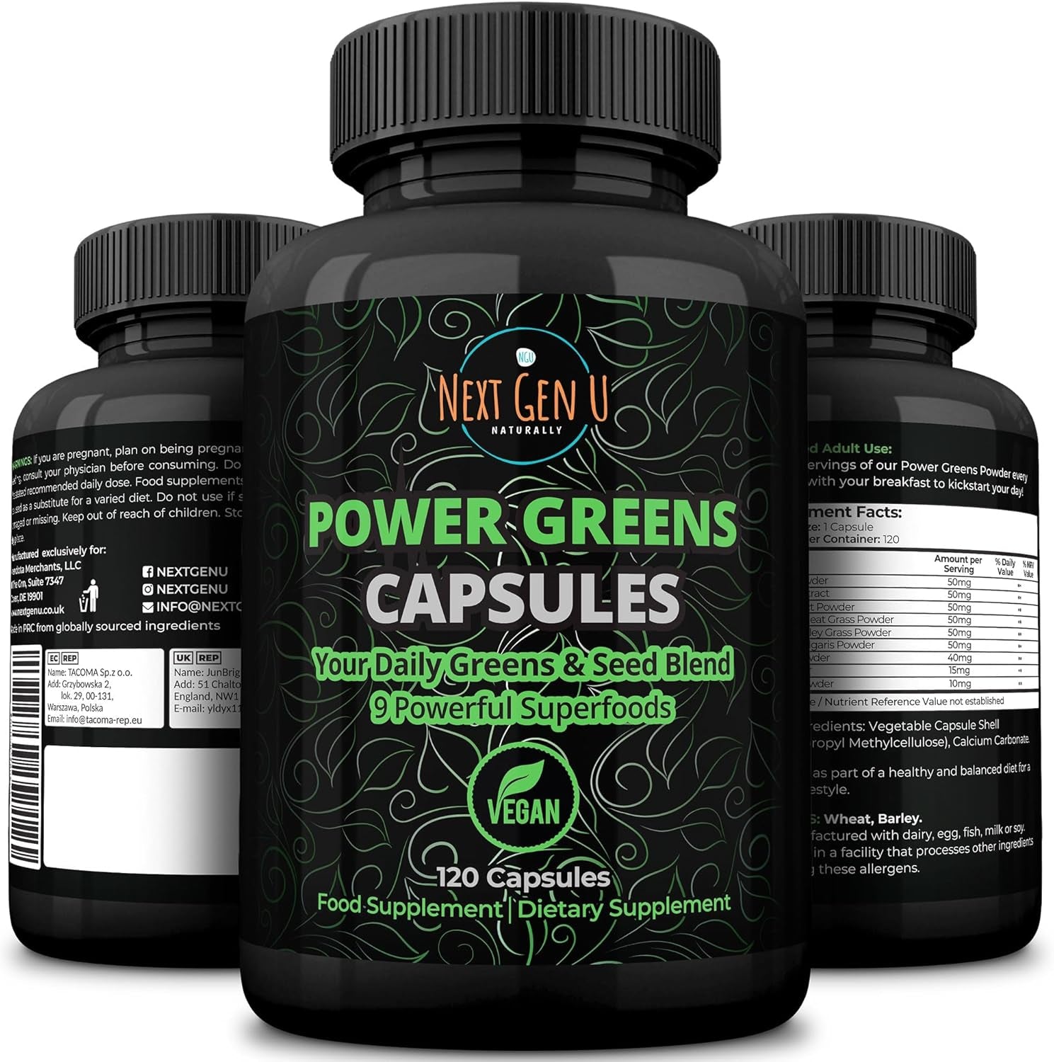 Super Green Capsule 500Mg - 120 High Strength Capsules | Plant Based Antioxidant & Immunity Support | Includes Maca,Matcha, Wheatgrass, Acai, Flaxseed