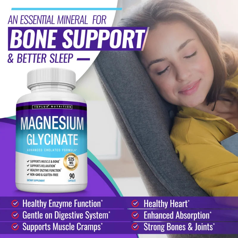 Magnesium Glycinate Complex, Highly Absorbed, Supports Muscle Relaxation and Recovery, Maximum Bioavailability, 90 Capsules