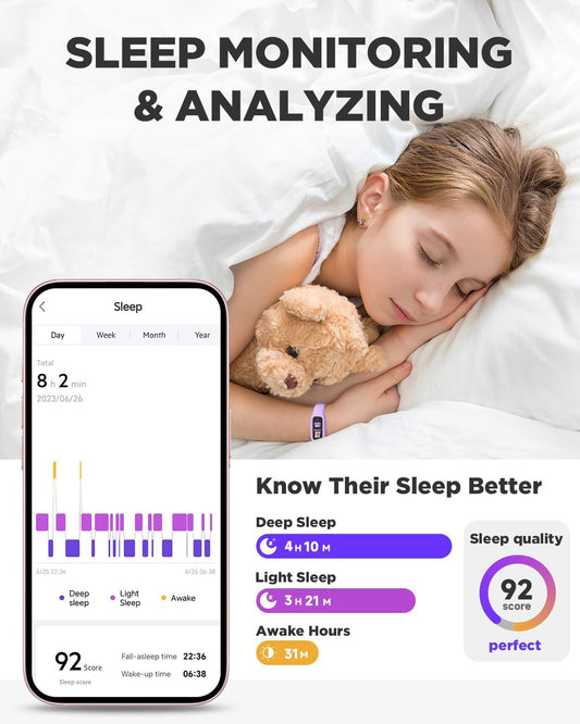Vigor 2 L Kids Fitness Tracker Watch for Boys Girls Ages 5-15, Activity Tracker, Heart Rate Sleep Monitor, IP68 Waterproof, Pedometer, Calorie Step Counter Watch, Lilac