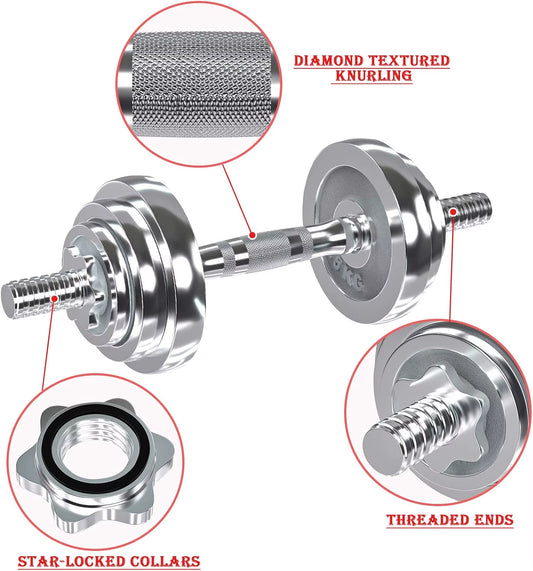 Fitness Dumbbells Set, Adjustable Weight Sets up to 44/66 Lbs, with Metal Connecting Rod Used as Barbell, Chromed Weig