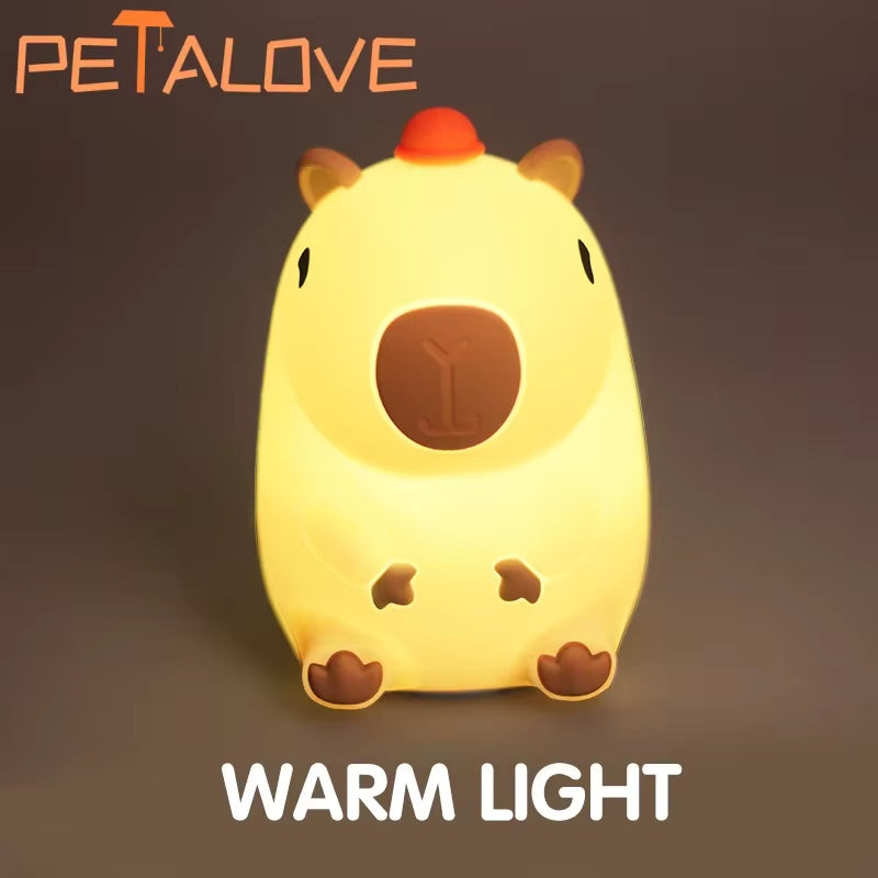 Cute Silicone Capybara Night Light Children'S Nightlight Gift USB Rechargeable Animal Touch Bedside Sleep Lamp Decoration