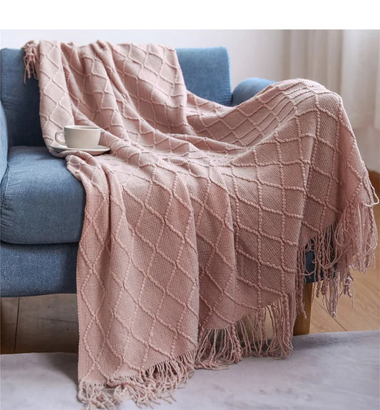 Inya Luxury Knitted Blankets Throw Fringes Warm Soft Weighted Blanket for Bed Fleece Plaid Knitted Throw Blanket for Farmhouse