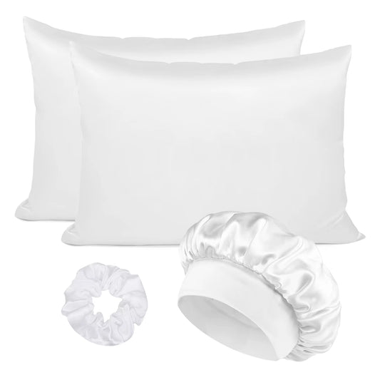 Luxury 4PCS/LOT 2 Pillowcase Hair Scrunchie Night Hat Set Fashion Imitation Silk Satin Pillowcase Sleep Set Tool Silkly Cap