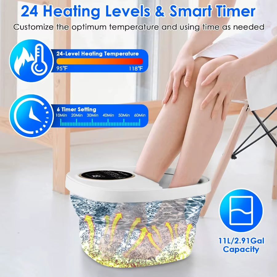 Collapsible Foot Spa Massager Electric Foldable Foot Soaker Tub with Remote Control Handle Surfing Bubbles 24 Heating Levels 6