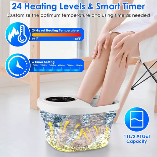 Collapsible Foot Spa Massager Electric Foldable Foot Soaker Tub with Remote Control Handle Surfing Bubbles 24 Heating Levels 6