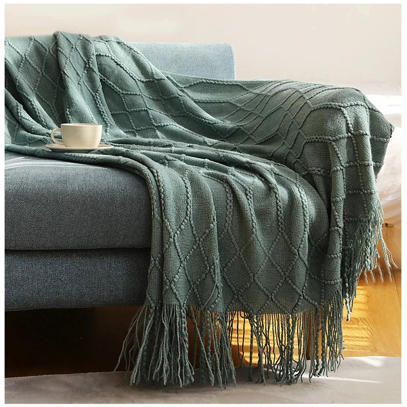 Inya Luxury Knitted Blankets Throw Fringes Warm Soft Weighted Blanket for Bed Fleece Plaid Knitted Throw Blanket for Farmhouse