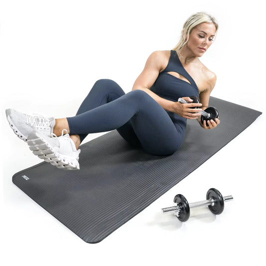 All-Purpose Workout Foam Exercise Yoga Mat, 12Mm Thickness, 72 in X 24 In, NBR Foam, Non-Slip, Carry Strap, Black