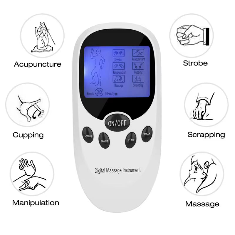 Dual Channel Electric TENS Physiotherapy Massager Relax Muscle Stimulator + 8 Gel Electrode Pads Health Care