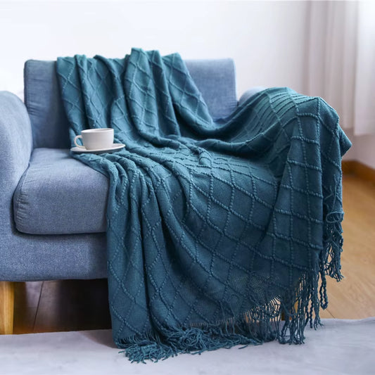 Inya Luxury Knitted Blankets Throw Fringes Warm Soft Weighted Blanket for Bed Fleece Plaid Knitted Throw Blanket for Farmhouse