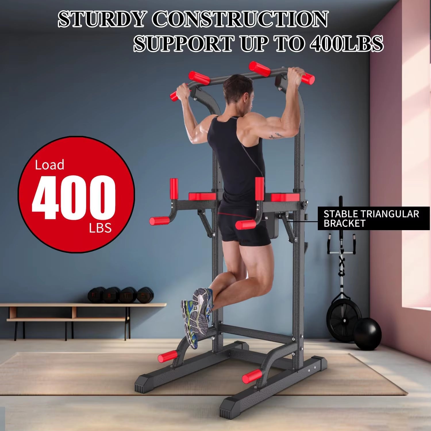 Power Tower Dip Station,Multi-Function Pull up Adujustable Height up 85.5" for Home Gym Strength Training Fitness Equipment,400L