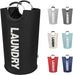 90L Large Laundry Basket, Collapsible Laundry Bag, Freestanding Tall Clothes Hamper, Foldable Washing Bin (Black)