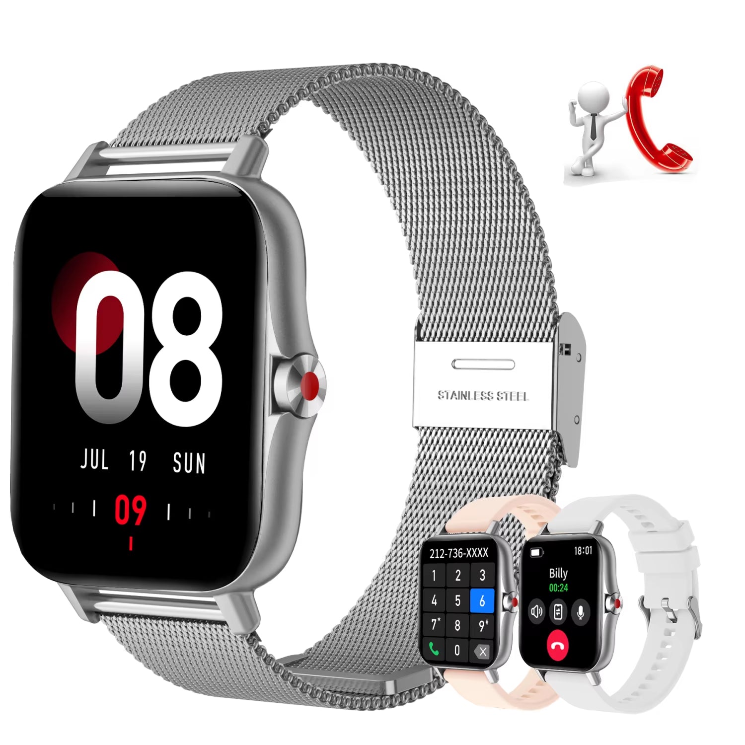 Ladies' Smartwatch, 1.69-Inch High-Definition Display Wireless Calling Fitness Tracker Sleep Monitoring Pedometer Calorie 100+Ex