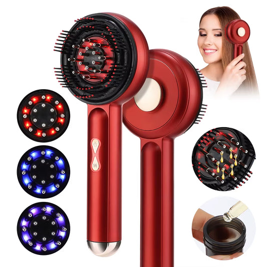 Electric Scalp Massager Comb Hair Growth Therapy Micro-Current Red & Blue Light Anti-Hair Loss Treatment Oil Applicator