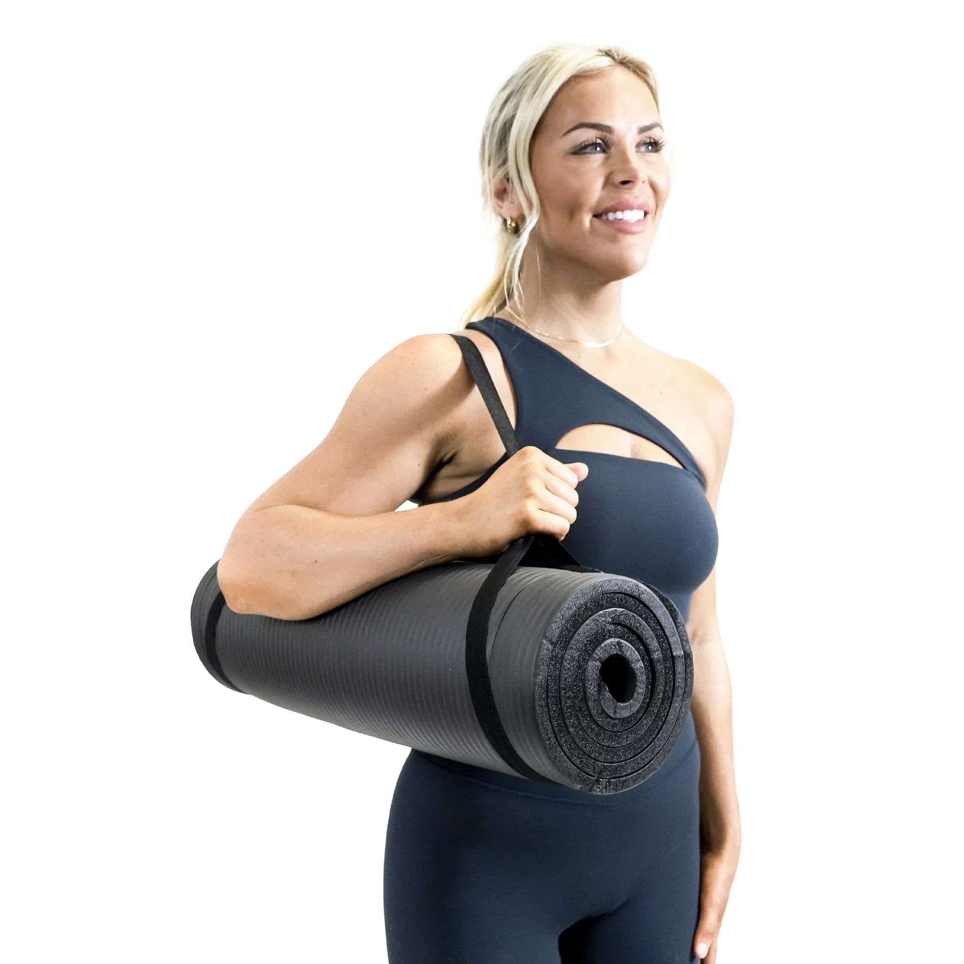 All-Purpose Workout Foam Exercise Yoga Mat, 12Mm Thickness, 72 in X 24 In, NBR Foam, Non-Slip, Carry Strap, Black