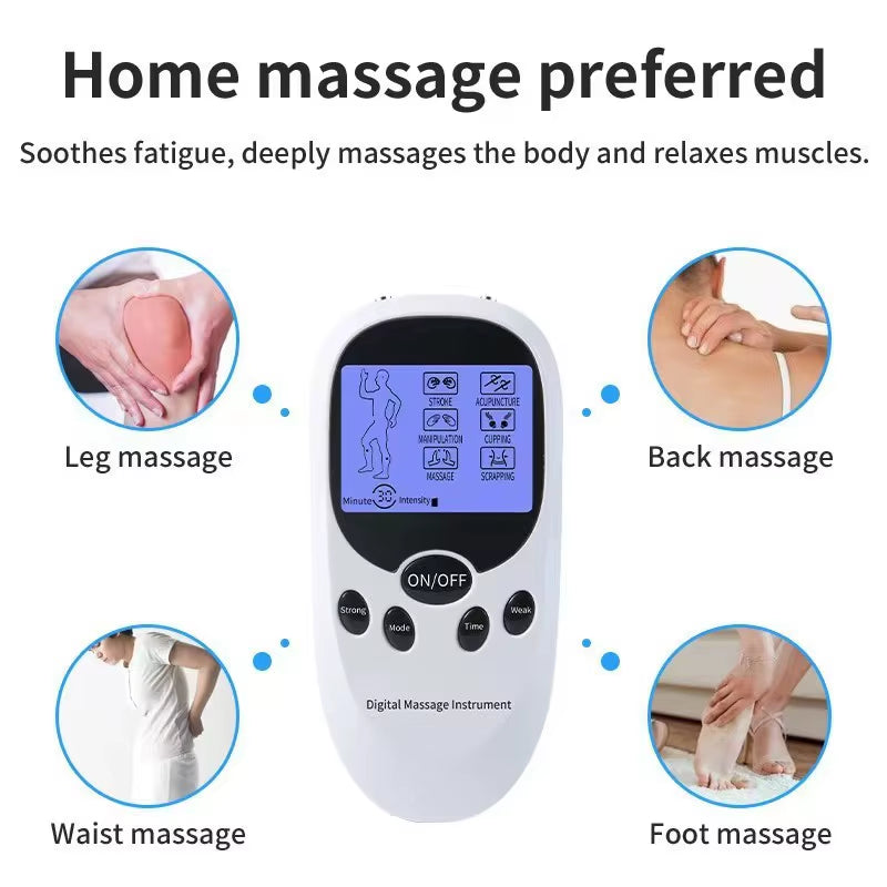 Dual Channel Electric TENS Physiotherapy Massager Relax Muscle Stimulator + 8 Gel Electrode Pads Health Care