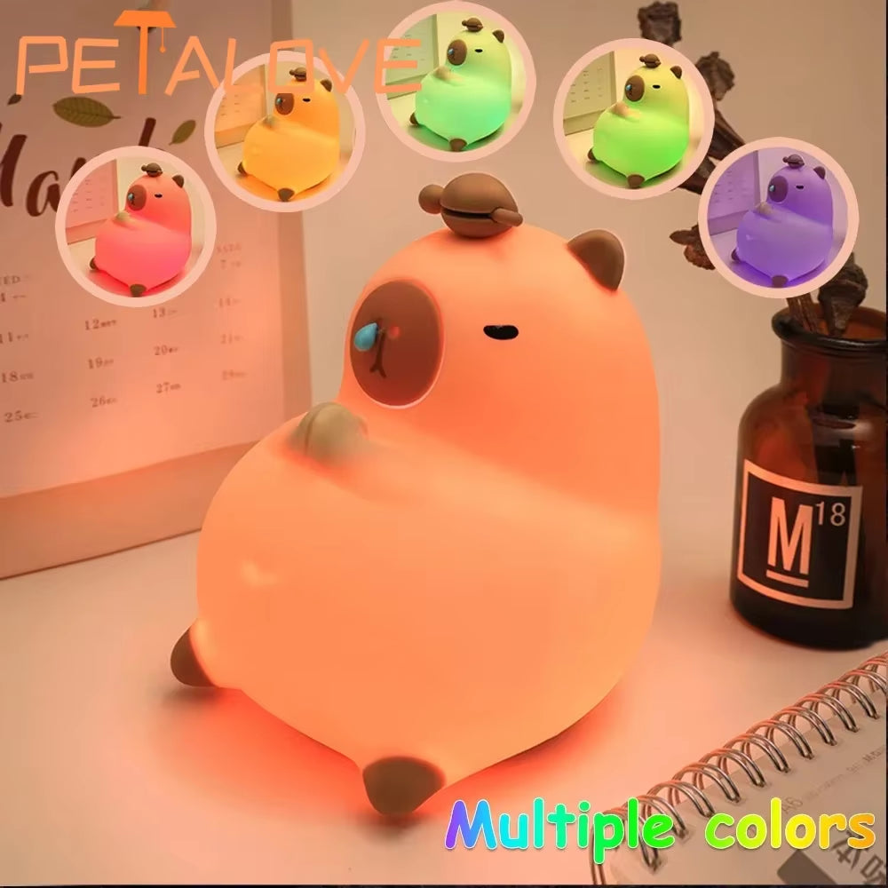 Cute Silicone Capybara Night Light Children'S Nightlight Gift USB Rechargeable Animal Touch Bedside Sleep Lamp Decoration