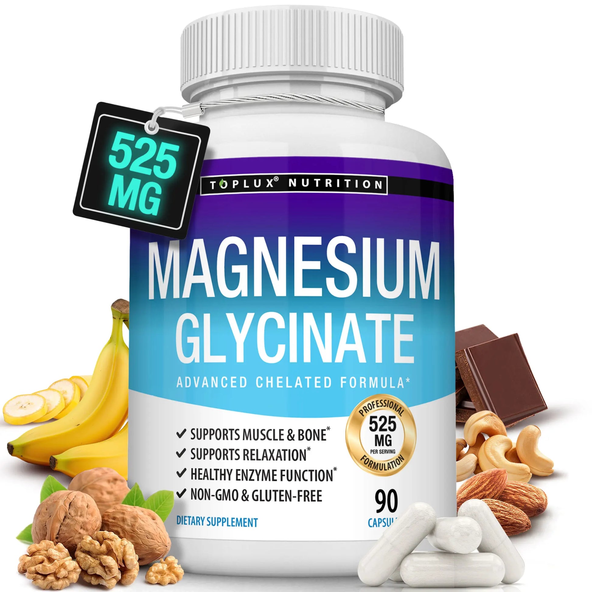 Magnesium Glycinate Complex, Highly Absorbed, Supports Muscle Relaxation and Recovery, Maximum Bioavailability, 90 Capsules