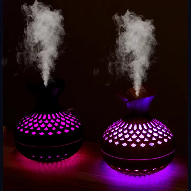 300Ml USB Air Humidifier Mini Humidifier Desktop Humidifier Hollow Vase Shape Humidifier with Colorful Night Lights