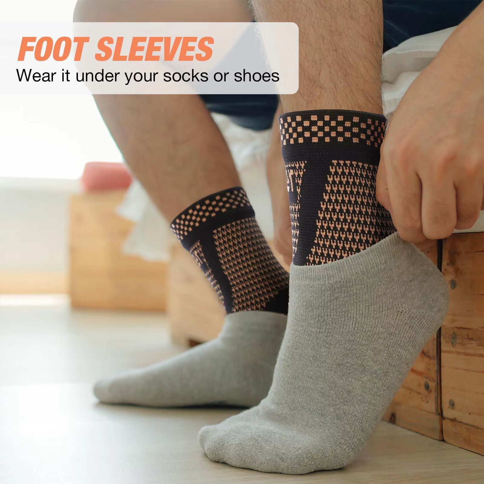 Compression Copper Ankle Brace Socks - Support Sleeve for Sprains, Plantar Fasciitis Relief & Arthritis - Unisex Foot Wrap