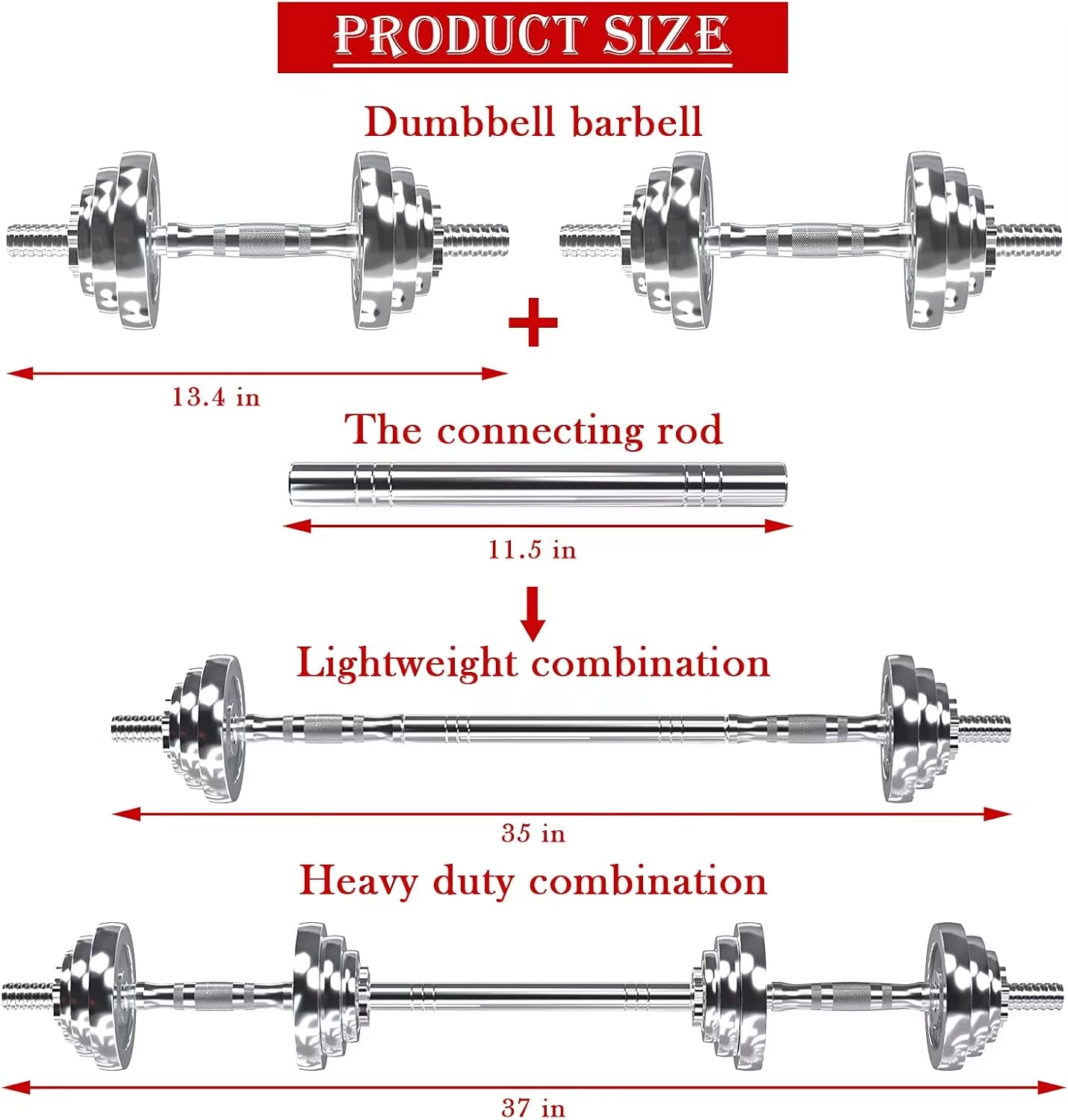 Fitness Dumbbells Set, Adjustable Weight Sets up to 44/66 Lbs, with Metal Connecting Rod Used as Barbell, Chromed Weig