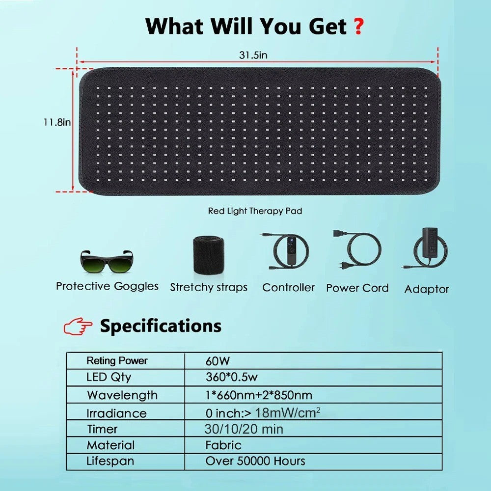 660Nm 850Nm LED Red Light Therapy Yoga Mat Health Relaxation Whole Body Infrared