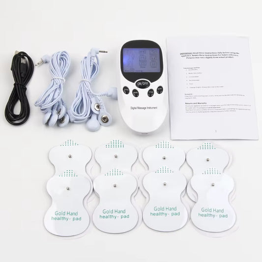 Dual Channel Electric TENS Physiotherapy Massager Relax Muscle Stimulator + 8 Gel Electrode Pads Health Care