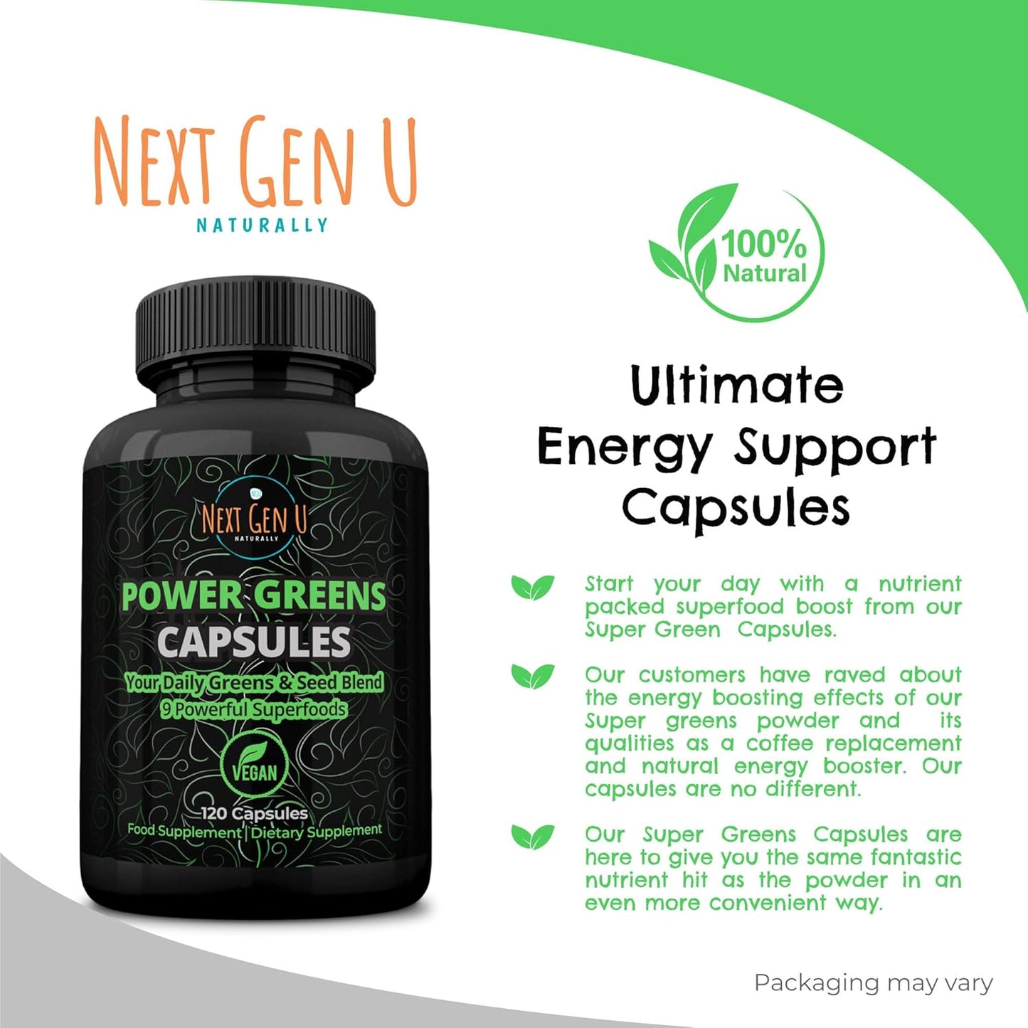 Super Green Capsule 500Mg - 120 High Strength Capsules | Plant Based Antioxidant & Immunity Support | Includes Maca,Matcha, Wheatgrass, Acai, Flaxseed