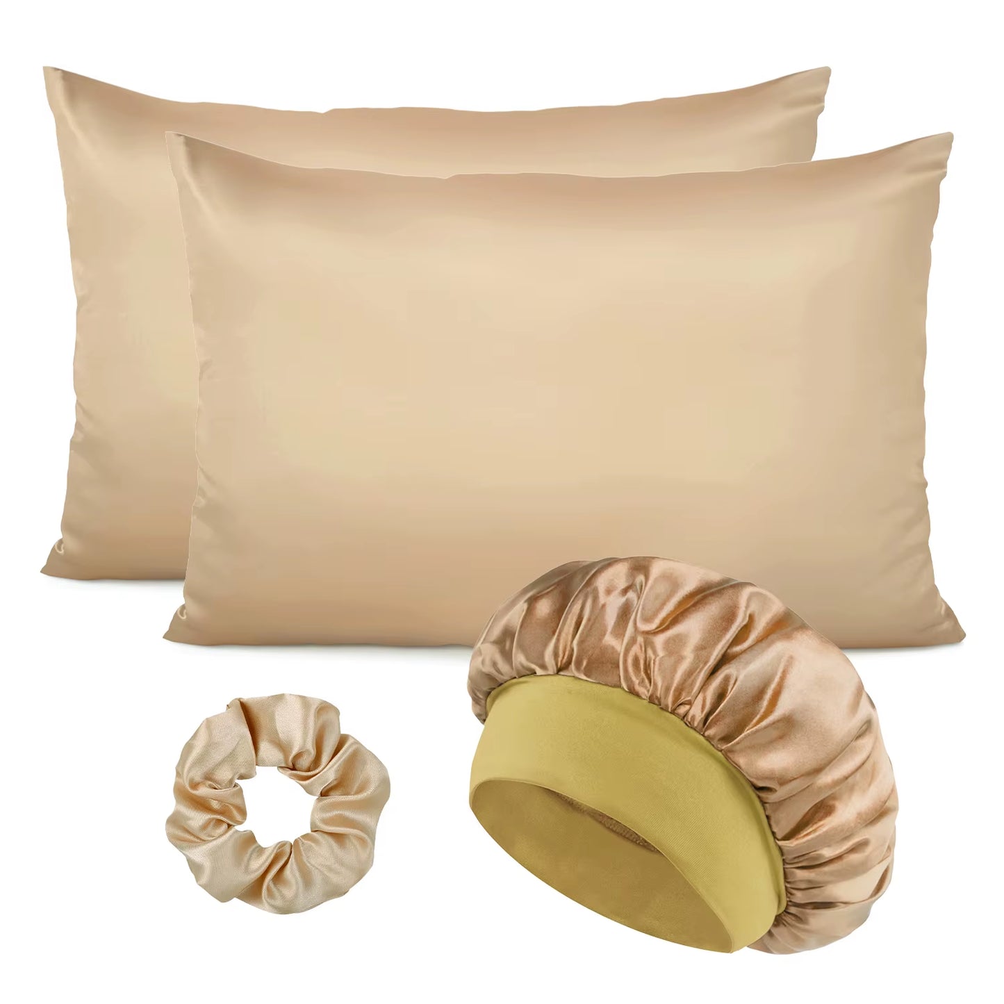 Luxury 4PCS/LOT 2 Pillowcase Hair Scrunchie Night Hat Set Fashion Imitation Silk Satin Pillowcase Sleep Set Tool Silkly Cap