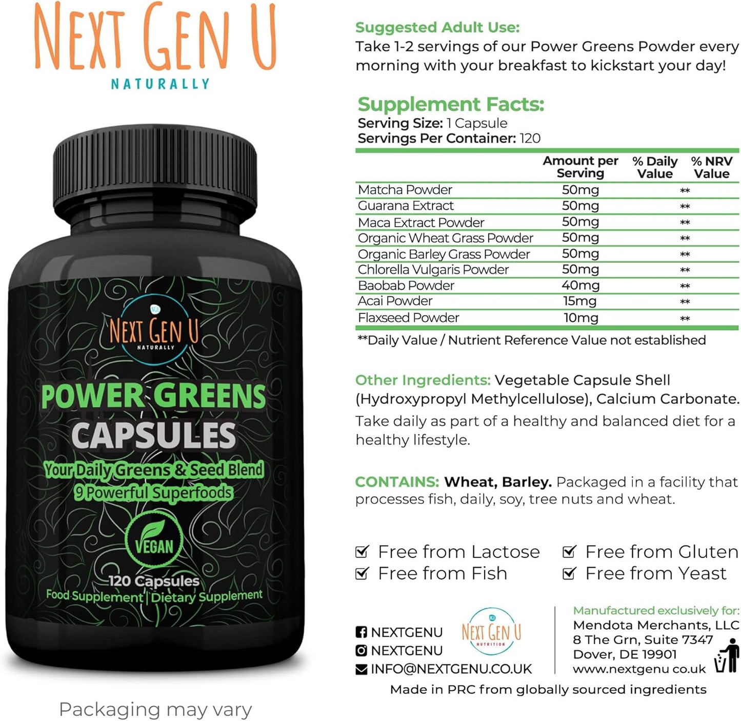Super Green Capsule 500Mg - 120 High Strength Capsules | Plant Based Antioxidant & Immunity Support | Includes Maca,Matcha, Wheatgrass, Acai, Flaxseed