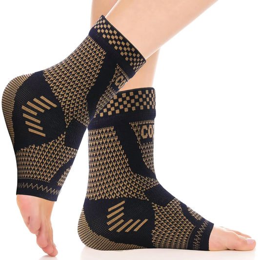 Compression Copper Ankle Brace Socks - Support Sleeve for Sprains, Plantar Fasciitis Relief & Arthritis - Unisex Foot Wrap