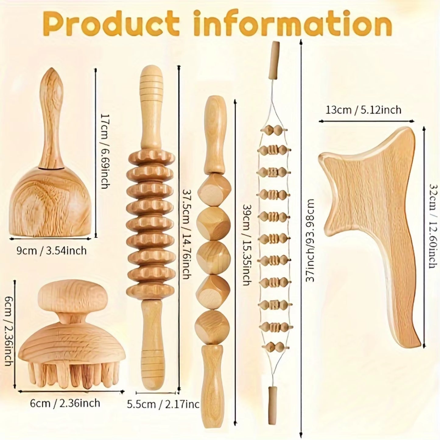 6Pcs Wood Therapy Kit Massage Tools Maderoterapia Kit Wood Massager Roller Wood Gua Sha Roller Manual Wooden Fascia Massage For