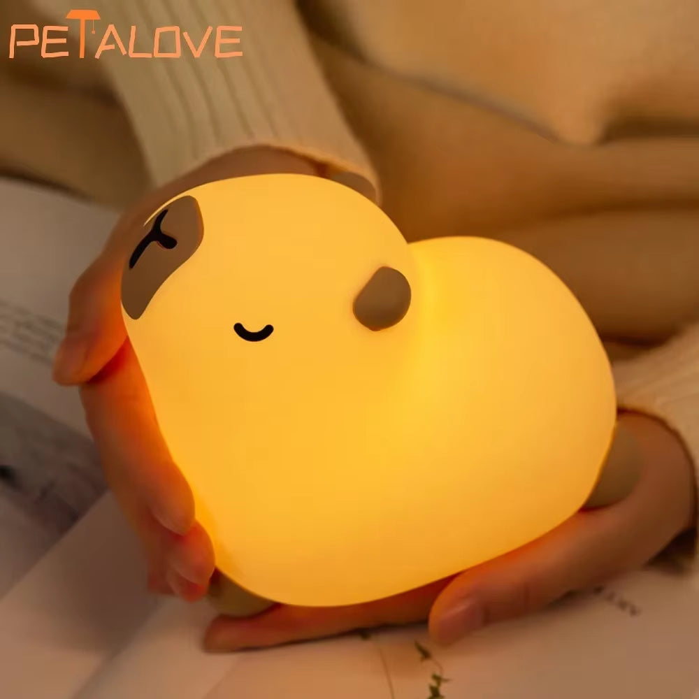 Cute Silicone Capybara Night Light Children'S Nightlight Gift USB Rechargeable Animal Touch Bedside Sleep Lamp Decoration