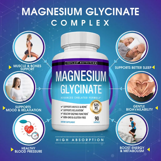 Magnesium Glycinate Complex, Highly Absorbed, Supports Muscle Relaxation and Recovery, Maximum Bioavailability, 90 Capsules