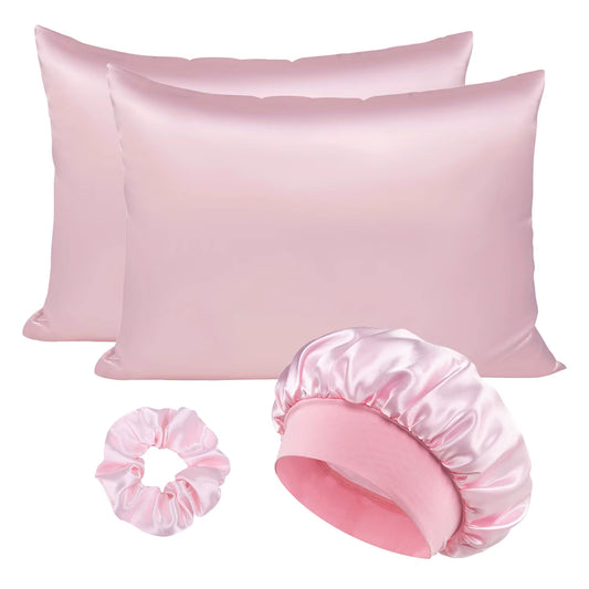 Luxury 4PCS/LOT 2 Pillowcase Hair Scrunchie Night Hat Set Fashion Imitation Silk Satin Pillowcase Sleep Set Tool Silkly Cap